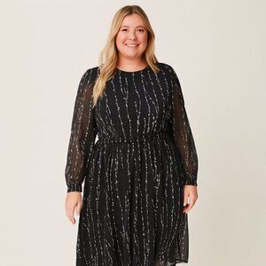 Ava & Viv Black Midi Dress with White Pattern